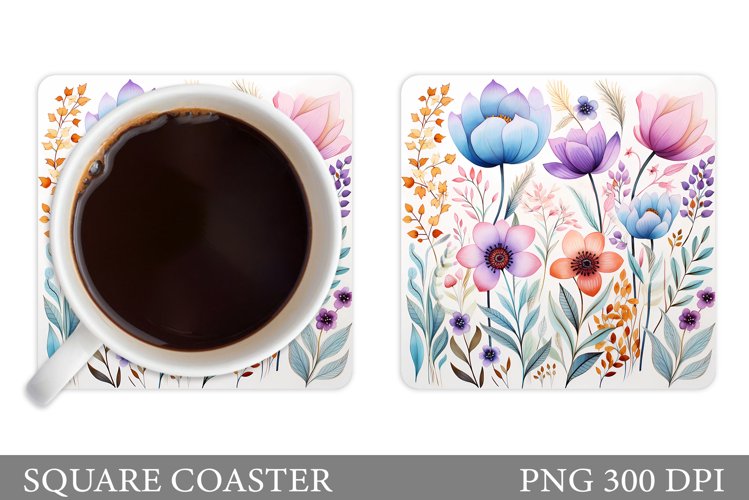 Flowers Square Coaster Sublimation. Flowers Coaster Design