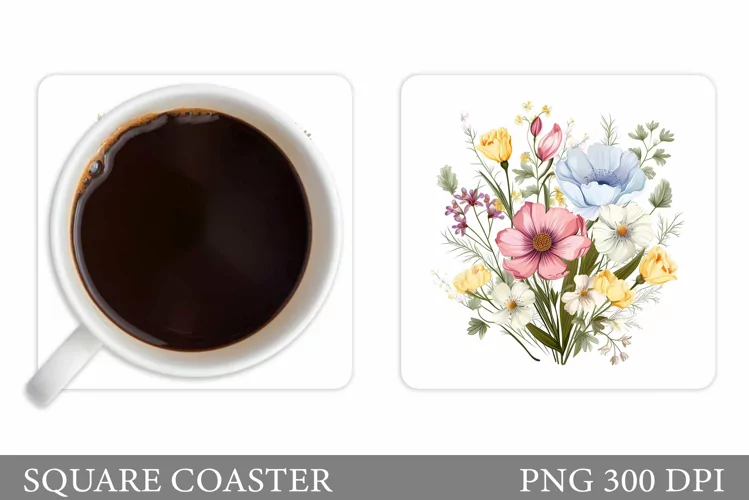 Wildflowers Coaster Design. Flowers Square Coaster