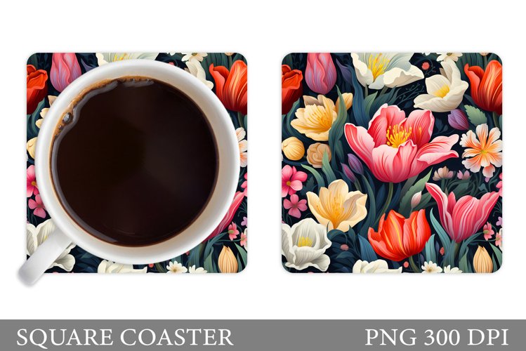 Flowers Coaster Sublimation. Square Coaster Flowers Design example image 1