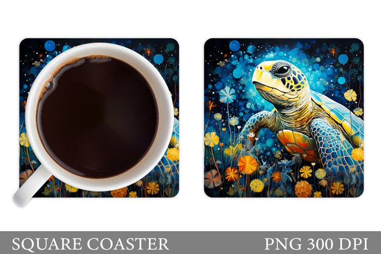 Turtle Square Coaster. Flowers Coaster Sublimation