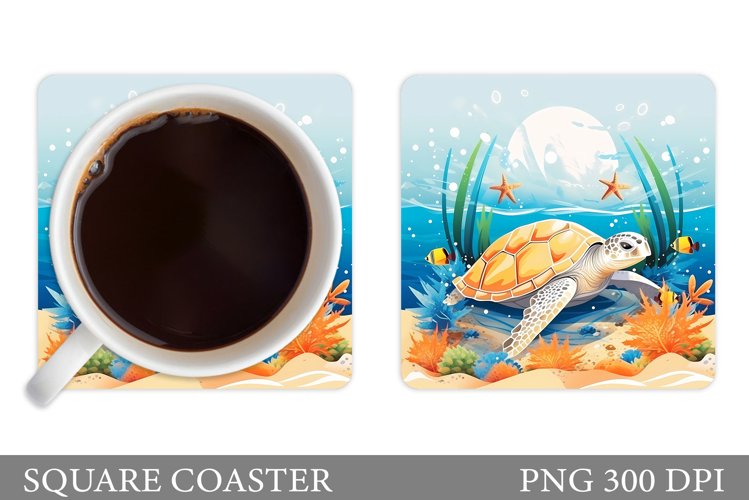 Turtle Square Coaster Design. Turtle Coaster Sublimation example image 1