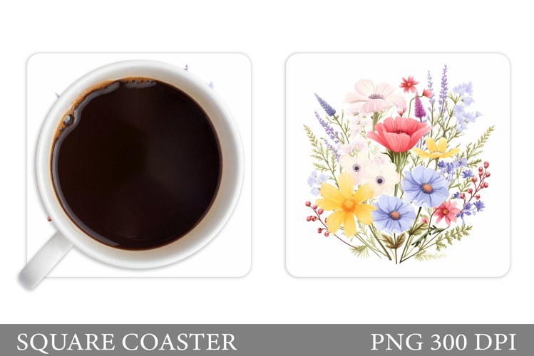 Flowers Coaster Design. Wildflowers Coaster Sublimation