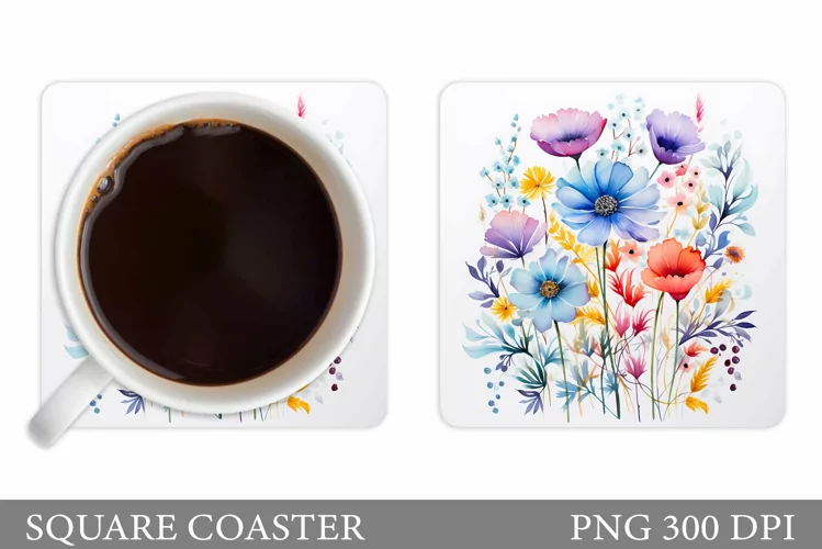 Flowers Square Coaster Sublimation. Flowers Coaster Design
