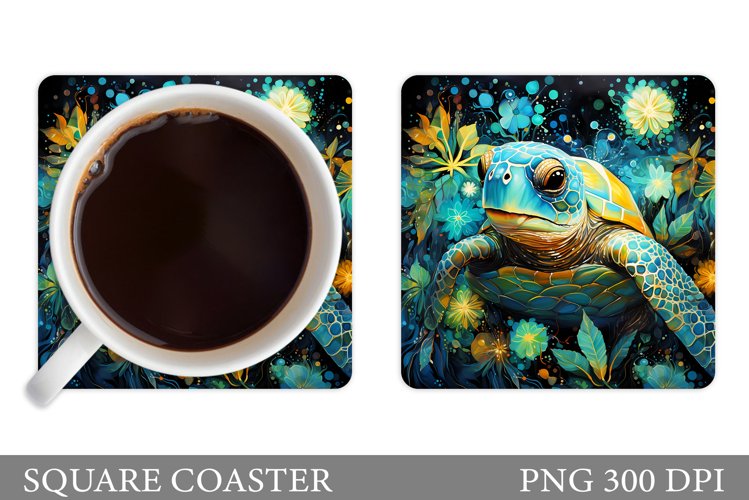 Turtle Coaster Design. Turtle Flowers Coaster Sublimation