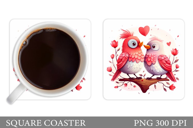Valentines Birds Coaster. Cute Birds Coaster Sublimation example image 1