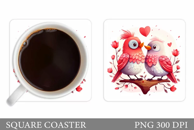 Valentines Birds Coaster. Cute Birds Coaster Sublimation