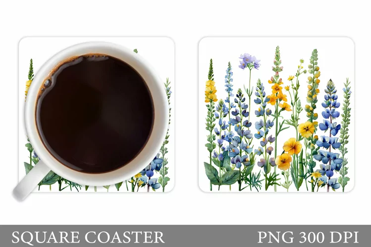 Flowers Coaster Sublimation. Wildflowers Coaster Design
