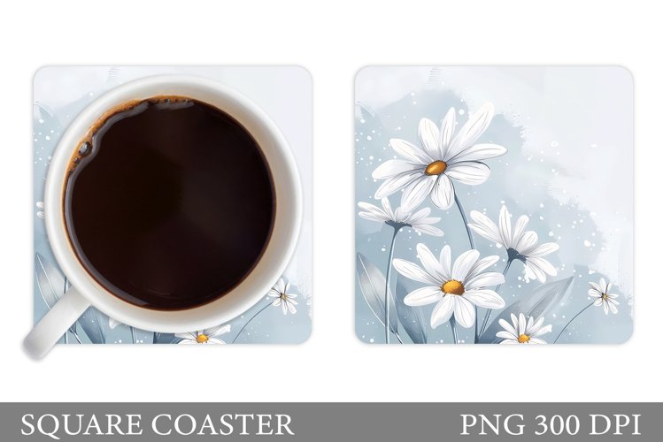 Daisy Flowers Coaster Design. Floral Coaster Sublimation