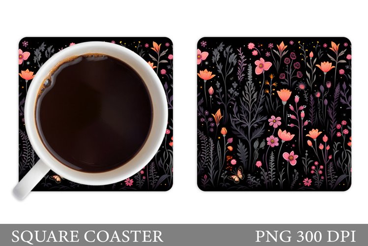 Wildflowers Coaster Design. Flowers Square Coaster