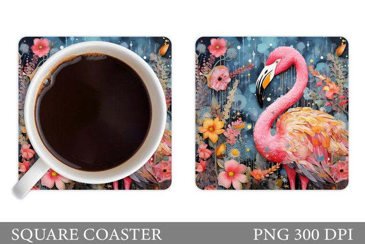 Flamingo Coaster Design. 3D Flowers Coaster Sublimation