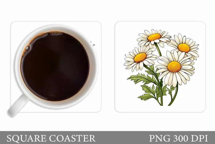 Daisy Flowers Coaster Design. Sublimation Coaster Flowers
