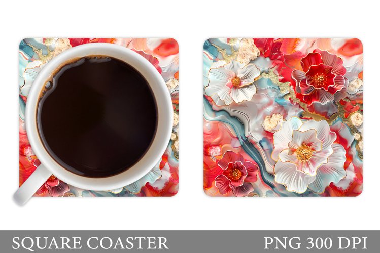 Flowers Square Coaster Sublimation. Flowers Coaster Design example image 1