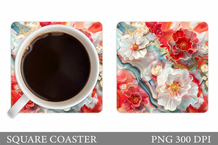 Flowers Square Coaster Sublimation. Flowers Coaster Design