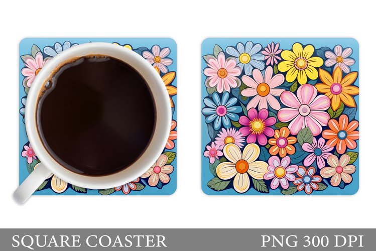 Flowers Square Coaster Sublimation. Flowers Coaster Design example image 1
