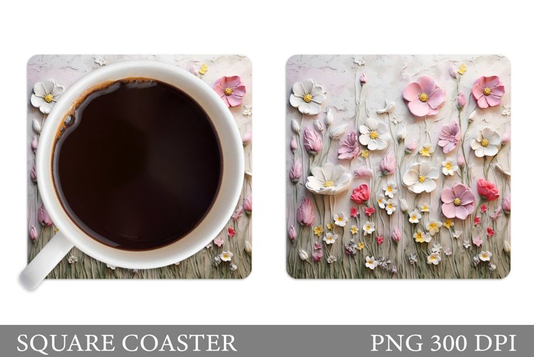 Wildflowers Coaster Sublimation. Flowers Coaster Design example image 1