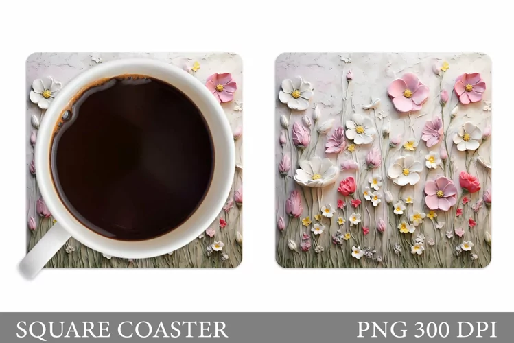 Wildflowers Coaster Sublimation. Flowers Coaster Design