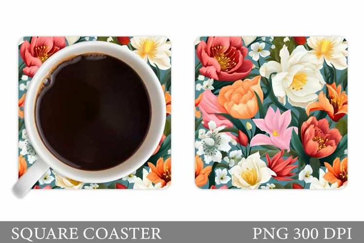 Flowers Square Coaster Sublimation. Flowers Coaster Design