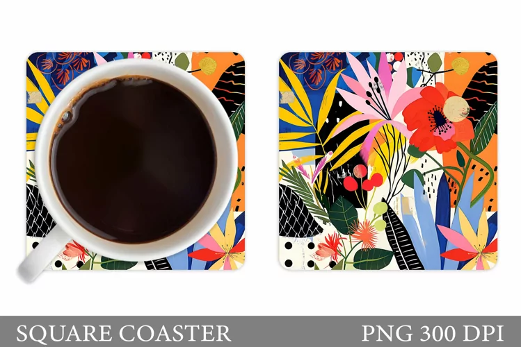 Flowers Square Coaster Sublimation. Flowers Coaster Design