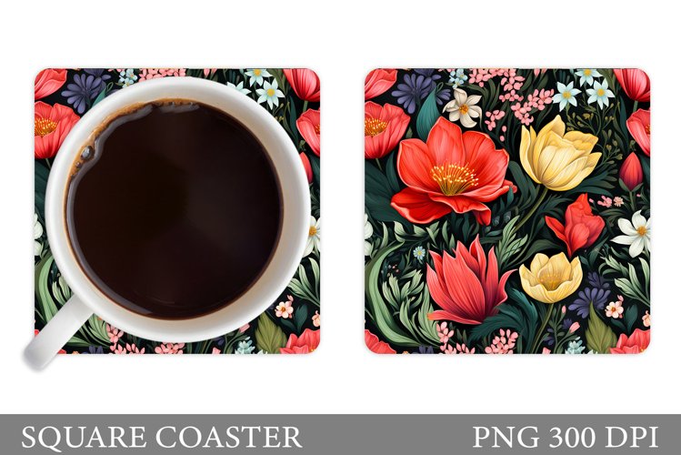 Flowers Square Coaster Sublimation. Flowers Coaster Design
