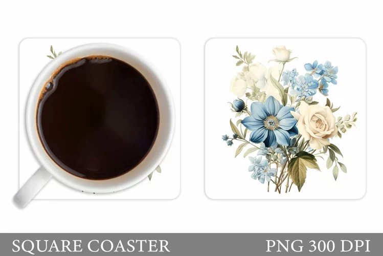 Flowers Coaster Design. Square Coaster Flowers