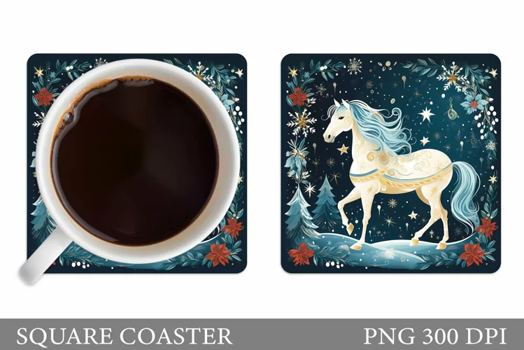 Horse Square Coaster. Winter Horse Coaster Sublimation