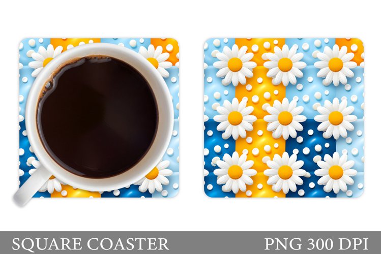 Daisy Flowers Coaster. Square Coaster Flowers Design