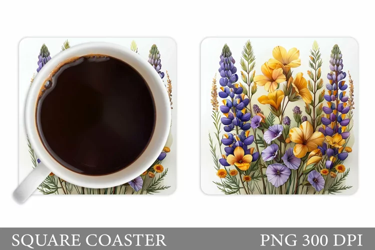 Flowers Square Coaster Sublimation. Flowers Coaster Design
