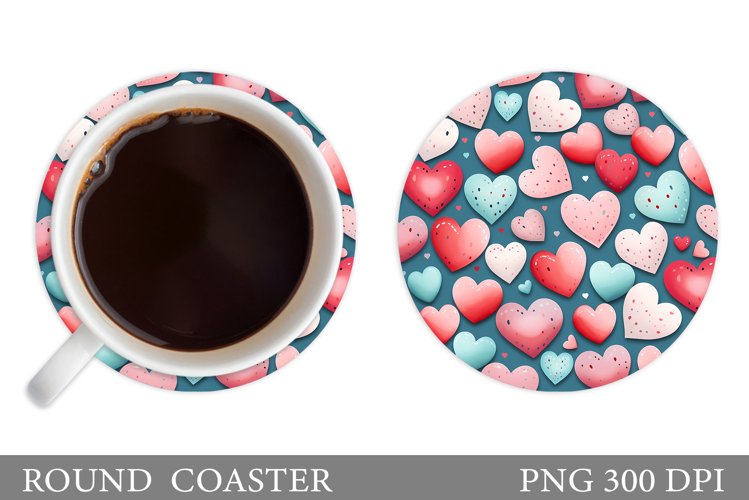 Hearts Coaster Sublimation. Valentines Round Coaster Design