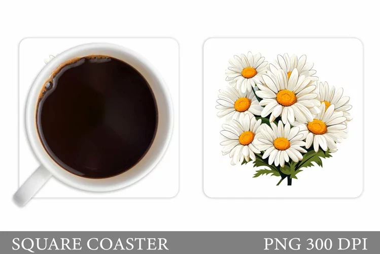 Daisy Flowers Coaster Design. Flowers Coaster Sublimation