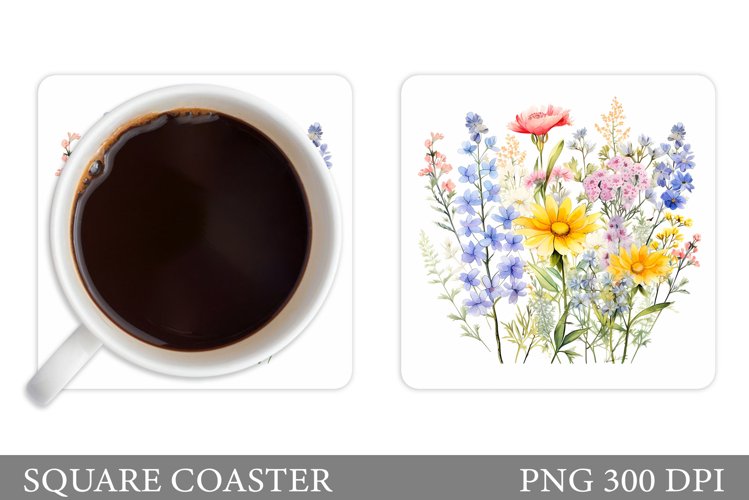 Wildflowers Coaster Design. Square Coaster Flowers Template example image 1