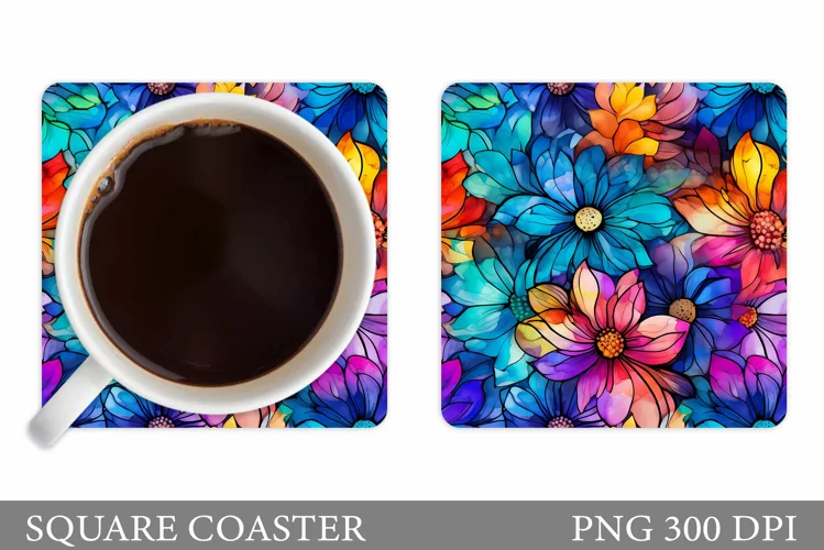 Flowers Coaster Sublimation. Flowers Square Coaster Template