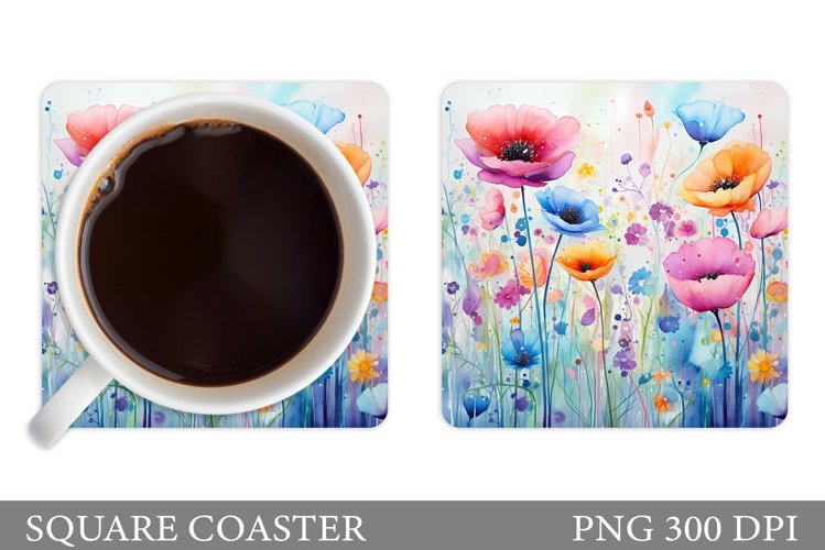 Wildflowers Coaster Design. Square Coaster Flowers Template example image 1