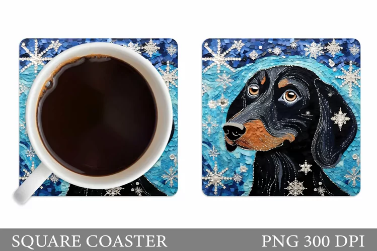 Winter Dog Coaster Sublimation. Sequins Dog Square Coaster