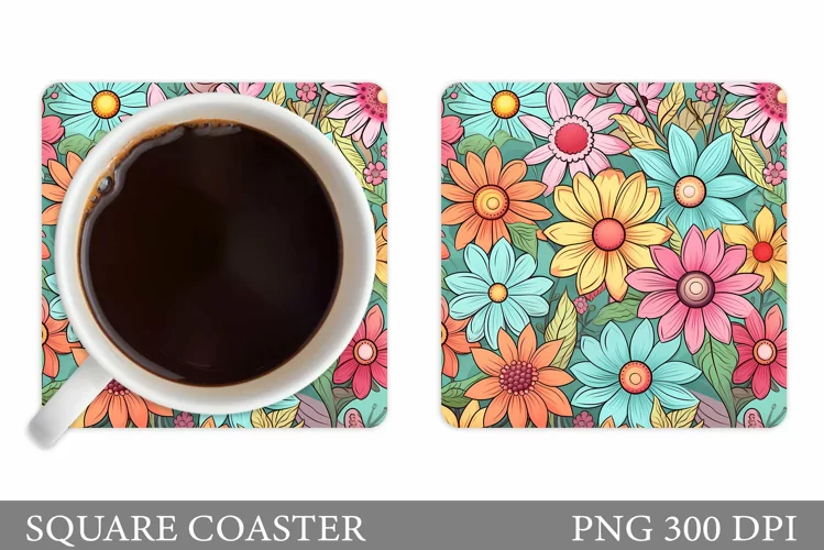 Daisy Flowers Coaster Design. Sublimation Coaster Flowers