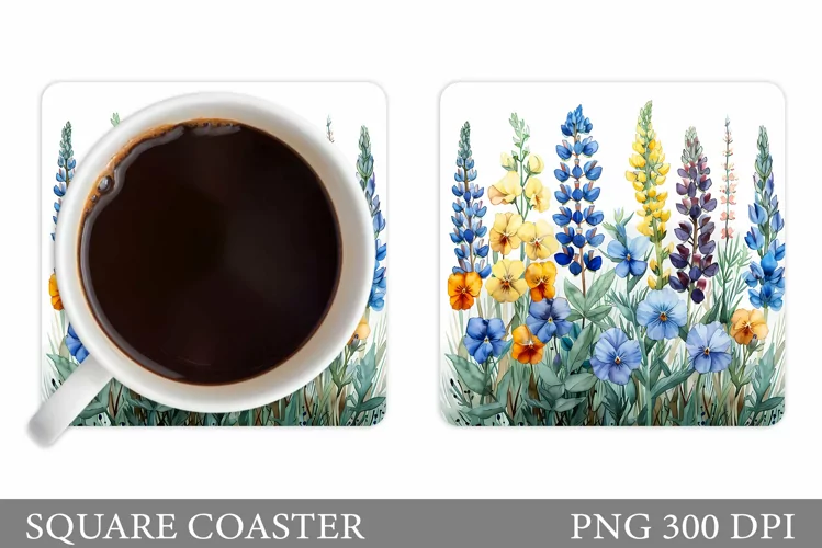 Wildflowers Coaster Design. Flowers Square Coaster