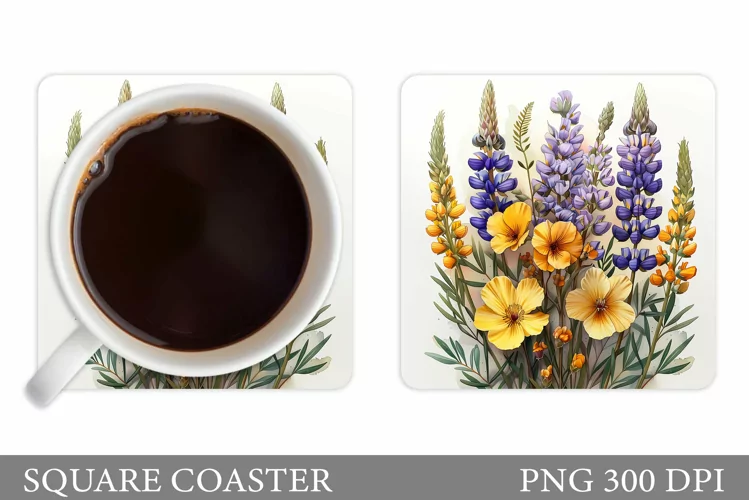 Flowers Square Coaster Sublimation. Flowers Coaster Design