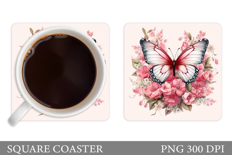 Butterfly Coaster Design. Floral Coaster Sublimation example image 1