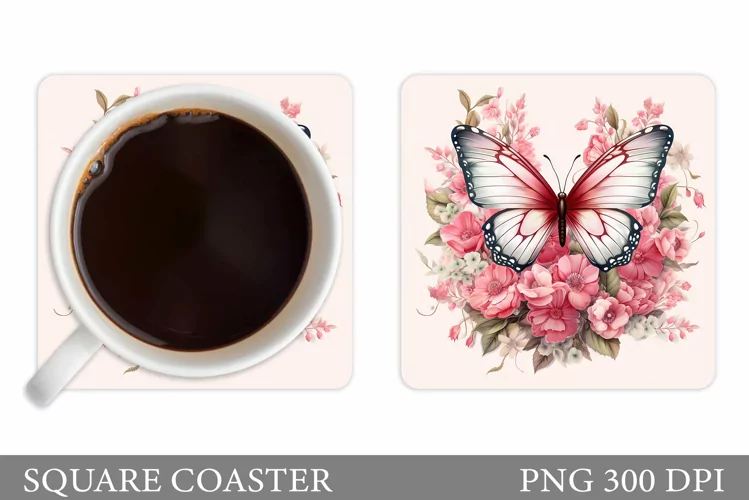 Butterfly Coaster Design. Floral Coaster Sublimation