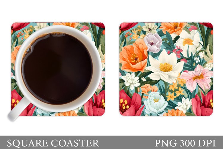 Flowers Coaster Sublimation. Square Coaster Flowers Design