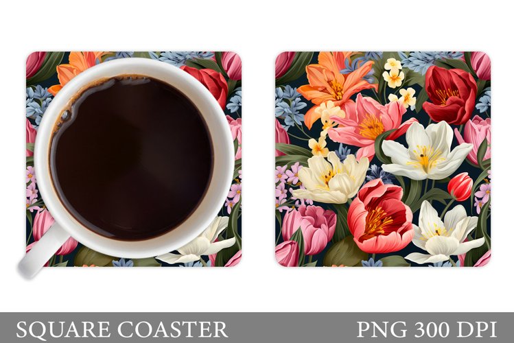 Flowers Coaster Sublimation. Flowers Square Coaster Template example image 1