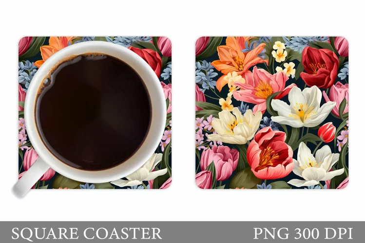 Flowers Coaster Sublimation. Flowers Square Coaster Template