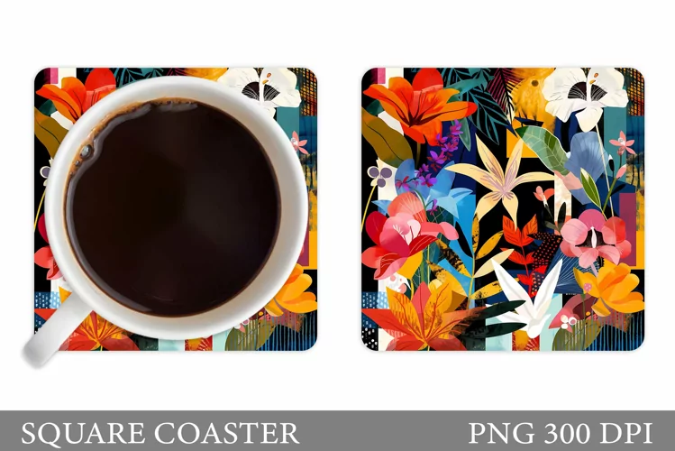 Flowers Coaster Sublimation. Floral Coaster Design
