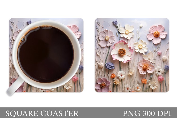 Flowers Coaster Sublimation. Wildflowers Coaster Design example image 1