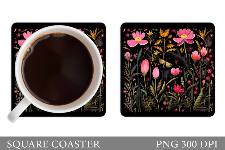 Wildflowers Coaster Design. Square Coaster Flowers