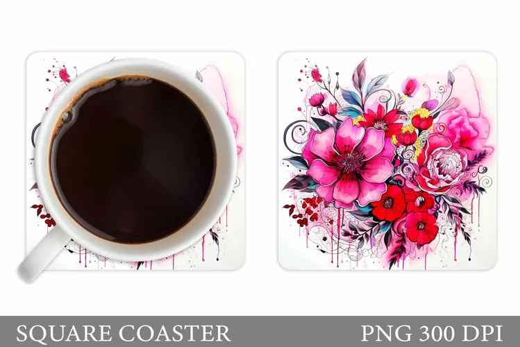 Flowers Coaster Design. Sublimation Coaster Flowers