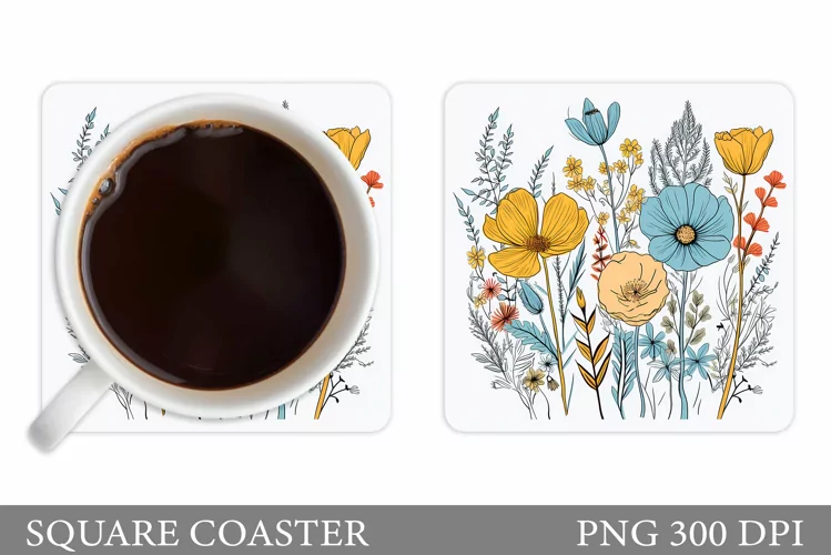 Flowers Coaster Sublimation. Wildflowers Coaster Design