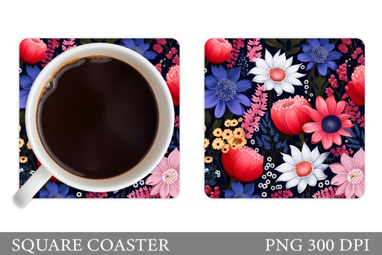 Flowers Coaster Design. Square Coaster Flowers