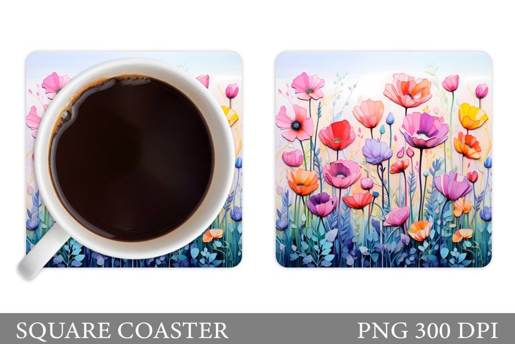 Flowers Coaster Sublimation. Wildflowers Coaster Design example image 1
