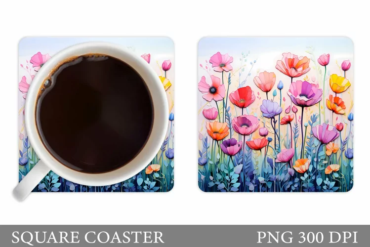 Flowers Coaster Sublimation. Wildflowers Coaster Design
