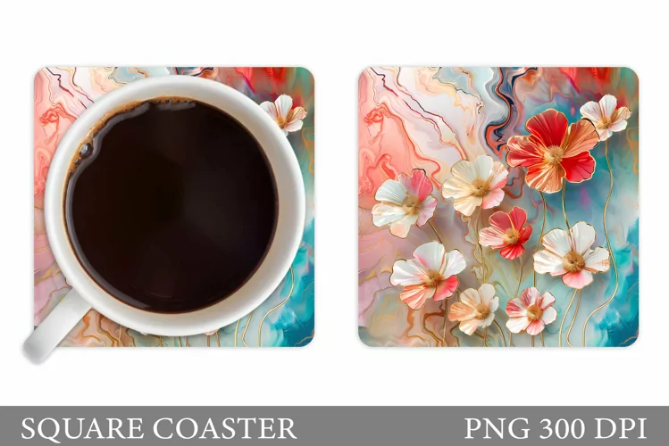 Flowers Coaster Design. Floral Coaster Sublimation